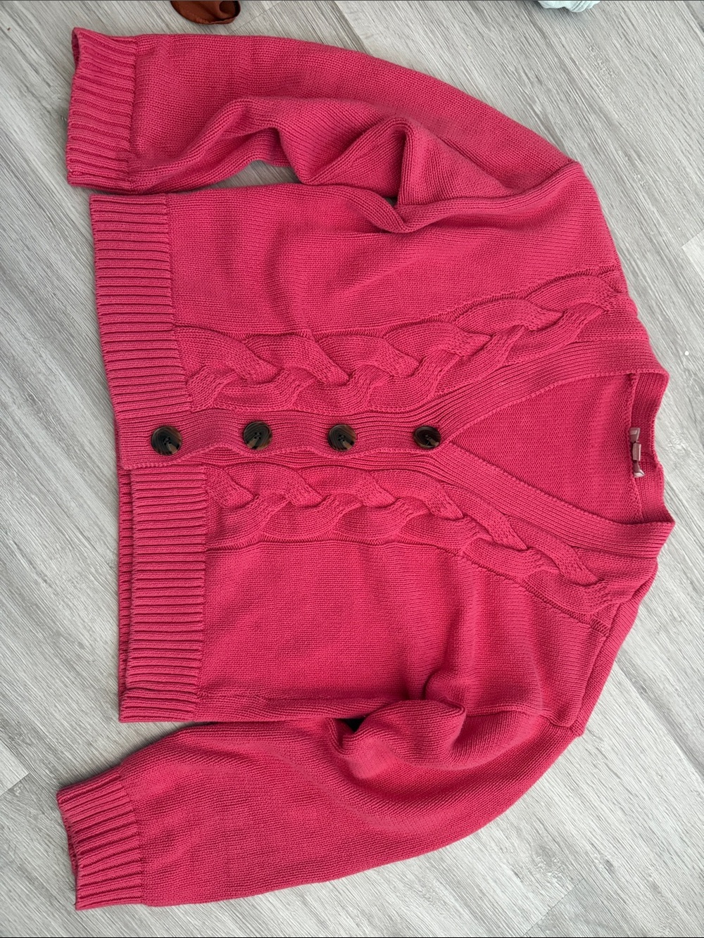 LOFT Raspberry Cable-Knit Button Cardigan - Picture 1 of 2